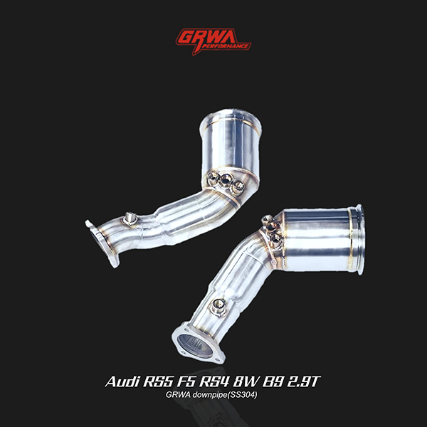 T304 stainless downpipe designed for Audi RS4 automatic and RS4 8W B9 2.9T, improving turbo response and exhaust performance.