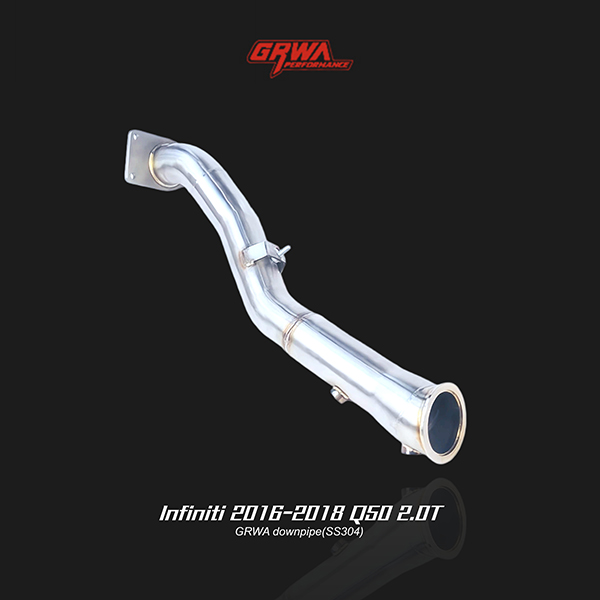 Precision-built Infiniti Q50 downpipe enhances turbo spool, power, and exhaust tone.