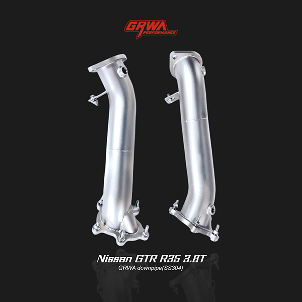 Stainless steel GTR R35 3.8T downpipe optimizes turbo efficiency and delivers aggressive Nissan GTR exhaust sound.