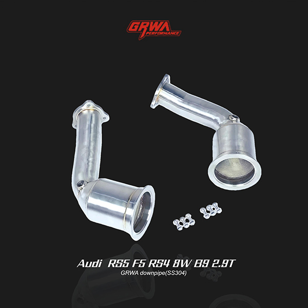 RS5 F5 stainless performance downpipe:Stainless audi rs5 downpipes boosting turbo response and exhaust performance.