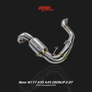 .High-performance stainless steel downpipe for Mercedes W177 A35 and A45 AMG 2.0T, improving exhaust flow, turbo response
