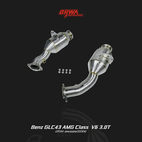 High-flow downpipe for Mercedes-Benz GLC43 AMG V6 3.0T, part of mercedes exhaust system, improving performance and turbo response.