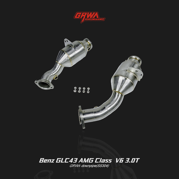 High-flow downpipe for Mercedes-Benz GLC43 AMG V6 3.0T, part of mercedes exhaust system, improving performance and turbo response.