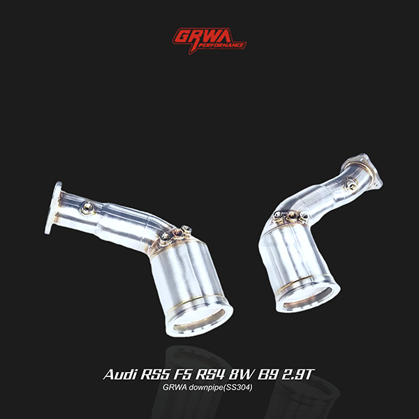 High-performance downpipe enhancing Audi RS5 exhaust and airflow, compatible with RS4 8W B9 and Audi B9 downpipe upgrades.