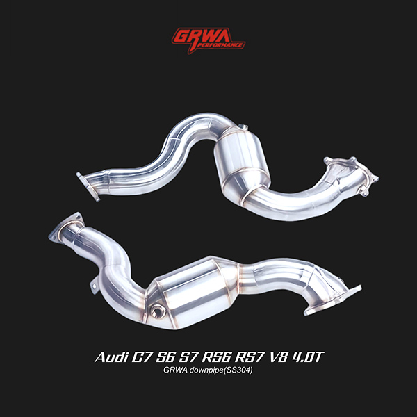 Performance downpipe improving audi rs7 exhaust and turbo response, compatible with audi rs6 s6 c7 exhaust system