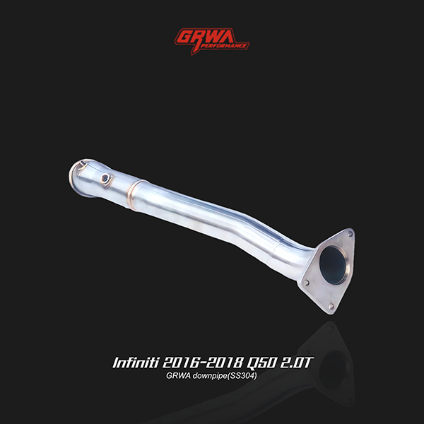 Stainless steel Infiniti Q50 2.0T downpipe optimizes turbo efficiency and improves exhaust sound.