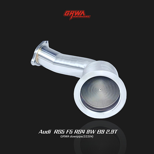 RS4 B9 2.9T upgraded downpipe:Precision-built rs4 exhaust upgrade enhancing airflow and sound for 2.9T.