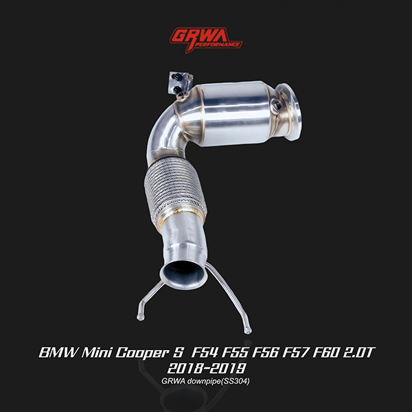 High-flow Mini Cooper S F54 F55 downpipe improves airflow, throttle response, and sound for Mini Cooper S performance exhaust.