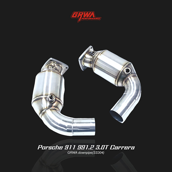 Stainless downpipe designed for Porsche 911 991.2 exhaust and turbo exhaust system improvements.