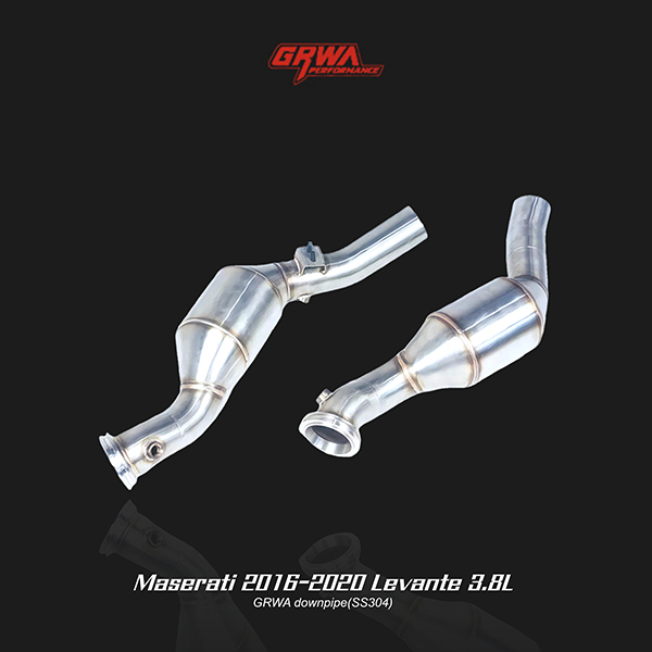 Stainless steel Maserati Levante 3.8 downpipe optimizes turbo efficiency and improves exhaust sound.