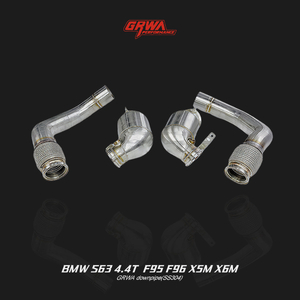 High-performance BMW S63 4.4T F95 X5M downpipe improves turbo flow, boosts power, and enhances exhaust tone.