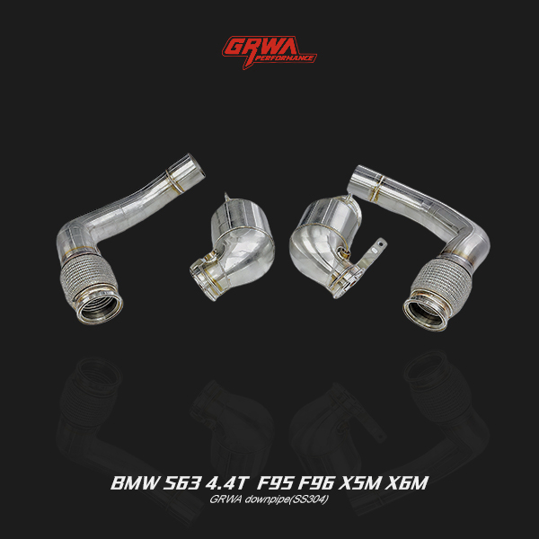 High-performance BMW S63 4.4T F95 X5M downpipe improves turbo flow, boosts power, and enhances exhaust tone.