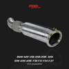 Stainless steel BMW N20 downpipe for F30 F31 F34 enhances power, torque, and exhaust tone.