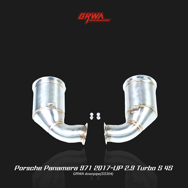 Precision 2.9T downpipe improves turbo response for Porsche Panamera 971 exhaust and performance tuning.