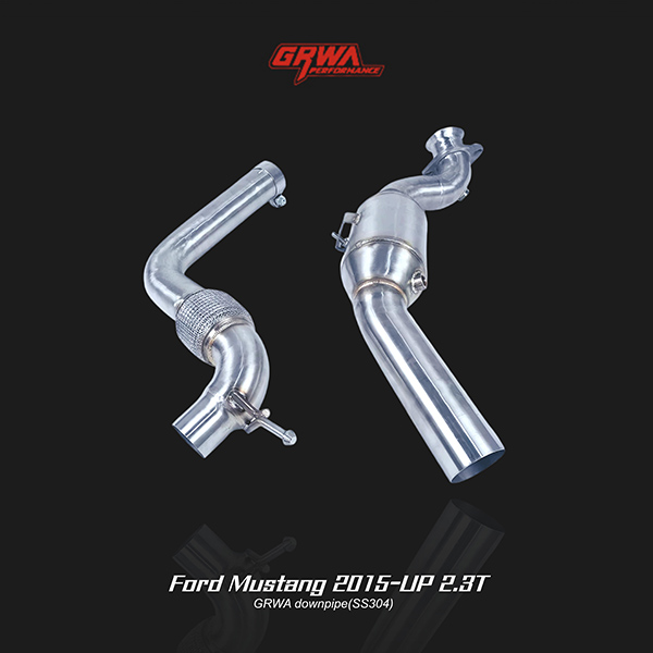 Precision-built Mustang downpipe enhances turbo spool, power, and exhaust tone for Ford Mustang 2.3T.