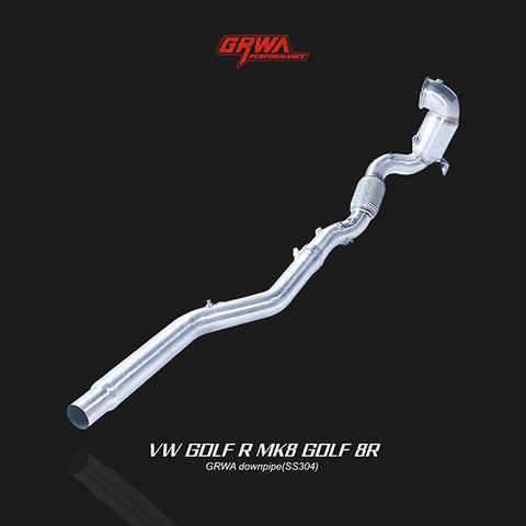 High-flow downpipe engineered for VW Golf R MK8 to improve vw golf r exhaust flow, turbo spool, and overall 2.0T performance.