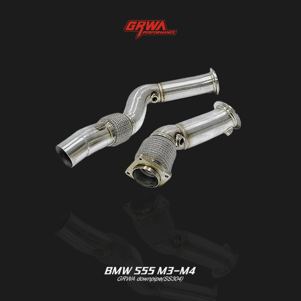 High-flow stainless steel BMW M4 S55 exhaust downpipe boosts turbo response, power and aggressive M sound.