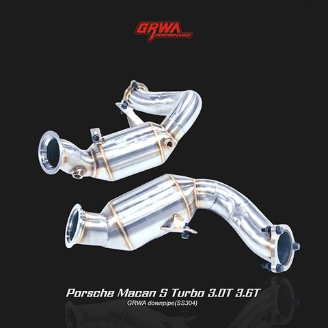 High-flow Porsche Macan S Turbo 3.0T downpipe for turbo back exhaust and Macan S exhaust upgrade.