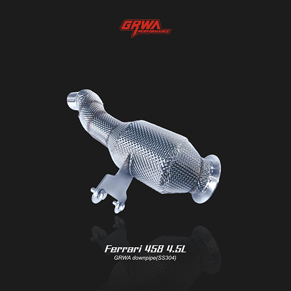 Ferrari 458 Italia sound exhaust downpipe enhances sporty tone and performance with smooth exhaust flow.