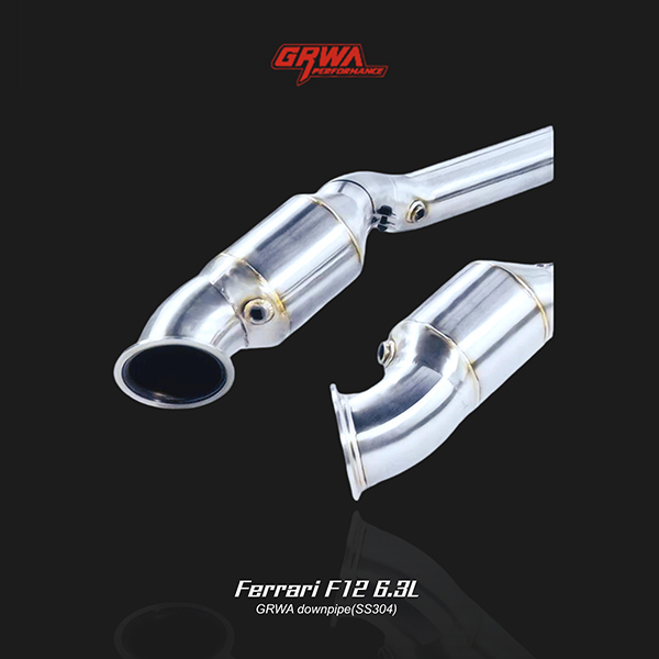 Ferrari F12 exhaust system downpipe provides high flow, better sound, and long-lasting stainless construction.