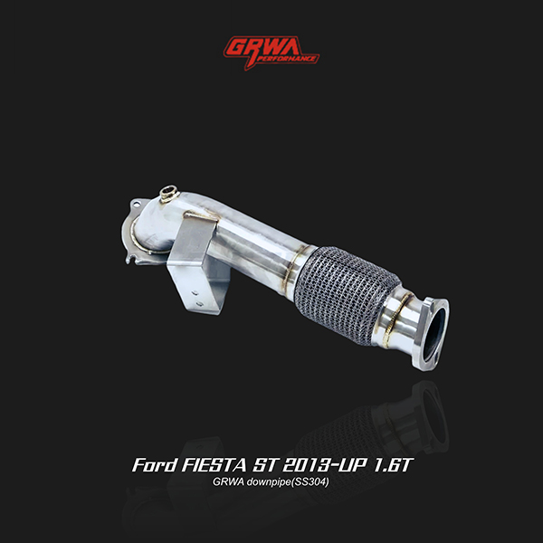 Stainless steel Ford Fiesta ST 1.6T downpipe optimizes turbo efficiency and improves exhaust sound.