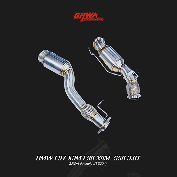 High-performance BMW F97 X3M S58 downpipe improves turbo response and X3M exhaust performance.