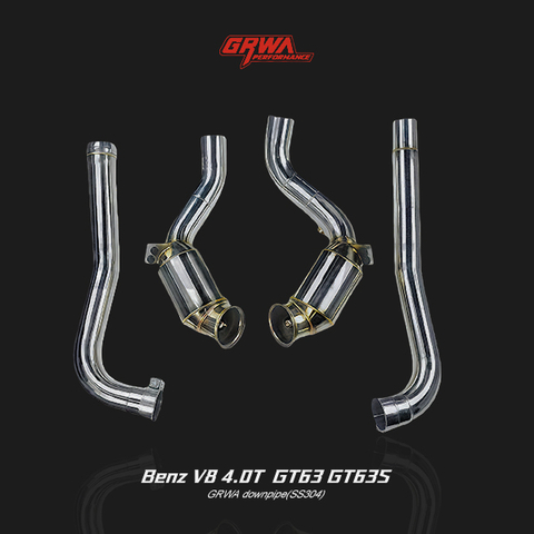 High-flow downpipe for Mercedes AMG GT63/GT63S V8 4.0T, enhancing mercedes benz exhaust systems and performance.