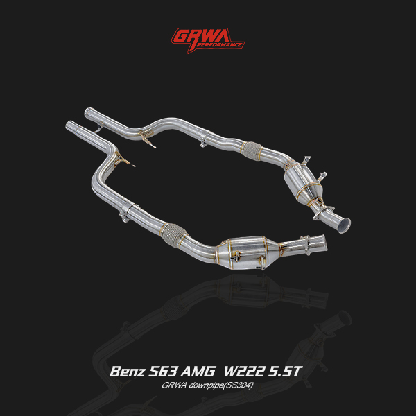 Premium performance downpipe upgrade for Mercedes Benz W222 S63 AMG 5.5T with AMG tuning system.