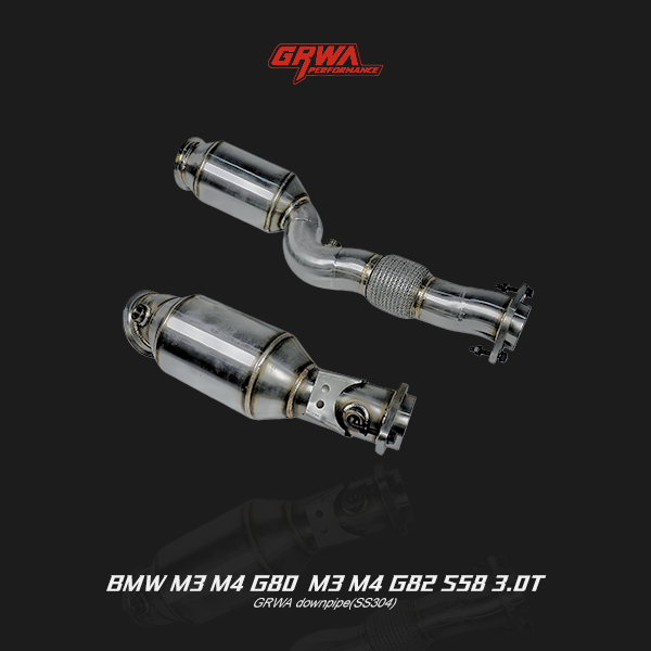 T304 stainless BMW M3 M4 G80 G82 exhaust downpipe improves turbo spool, reduces lag, and enhances M performance sound.