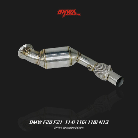 BMW F20 F21 N13 downpipe improves turbo response, power, and sound for BMW 1 Series 114i 116i 118i exhaust upgrade.