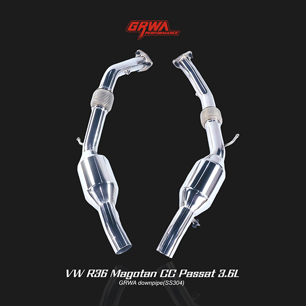 Durable stainless downpipe designed for VW R36 Magotan, CC, and Passat 3.6L, enhancing turbo response in exhaust upgrades.
