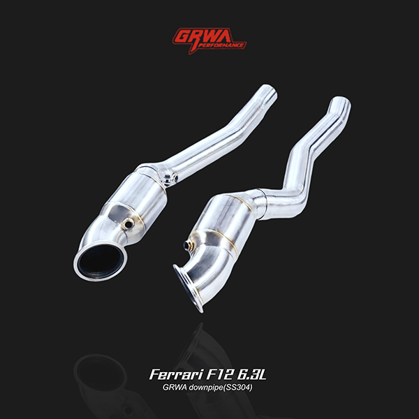 Precision-engineered Ferrari F12 Berlinetta exhaust downpipe improves sound and turbo efficiency.