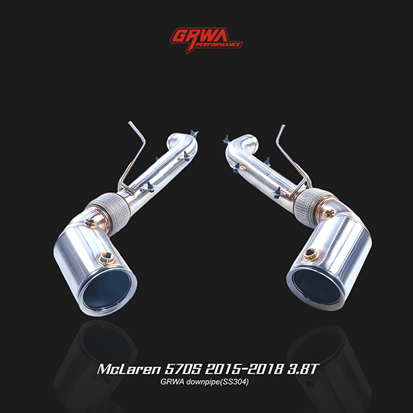 Stainless steel McLaren 570S 3.8T downpipe optimizes turbo efficiency and delivers aggressive exhaust sound.