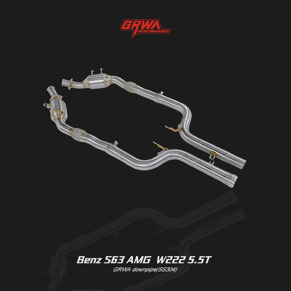 High-performance exhaust and downpipe kit for Mercedes Benz S63 AMG W222, enhancing AMG exhaust tone.