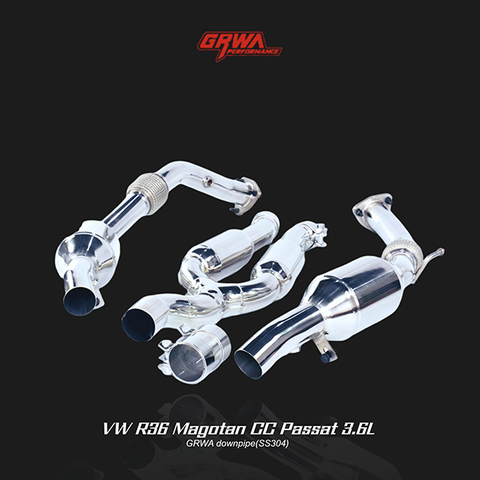 Performance T304 stainless downpipe improving VW Passat and VW CC airflow for Magotan 3.6L turbo upgrades.