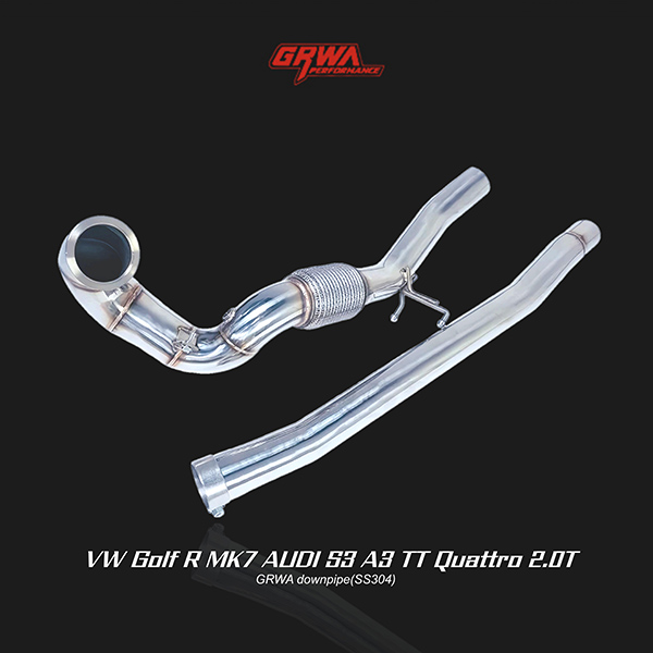 Precision-built downpipe enhancing power and sound for audi s3 exhaust system setups on Quattro-equipped 2.0T engines.