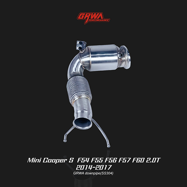  Mini Cooper S F55 F57 turbo downpipe optimizes exhaust gas flow, increases throttle response, and improves exhaust sound.