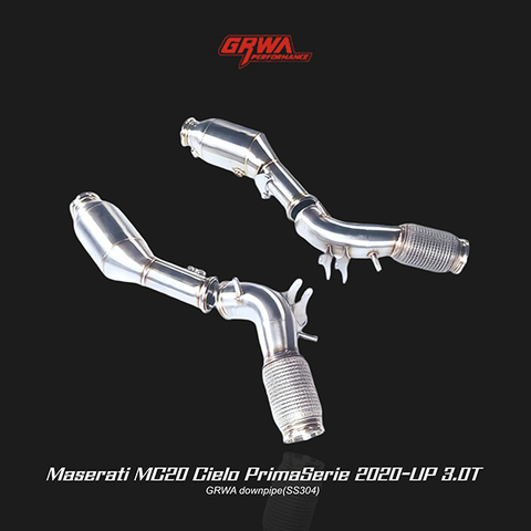 High-performance Maserati MC20 Cielo PrimaSerie downpipe improves turbo response and Maserati MC20 exhaust performance.
