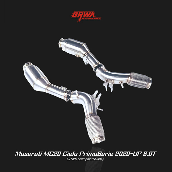 High-performance Maserati MC20 Cielo PrimaSerie downpipe improves turbo response and Maserati MC20 exhaust performance.